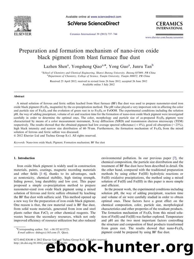 Preparation and formation mechanism of nano-iron oxide black pigment from blast furnace flue dust by Lazhen Shen & Yongsheng Qiao & Yong Guo & Junru Tan