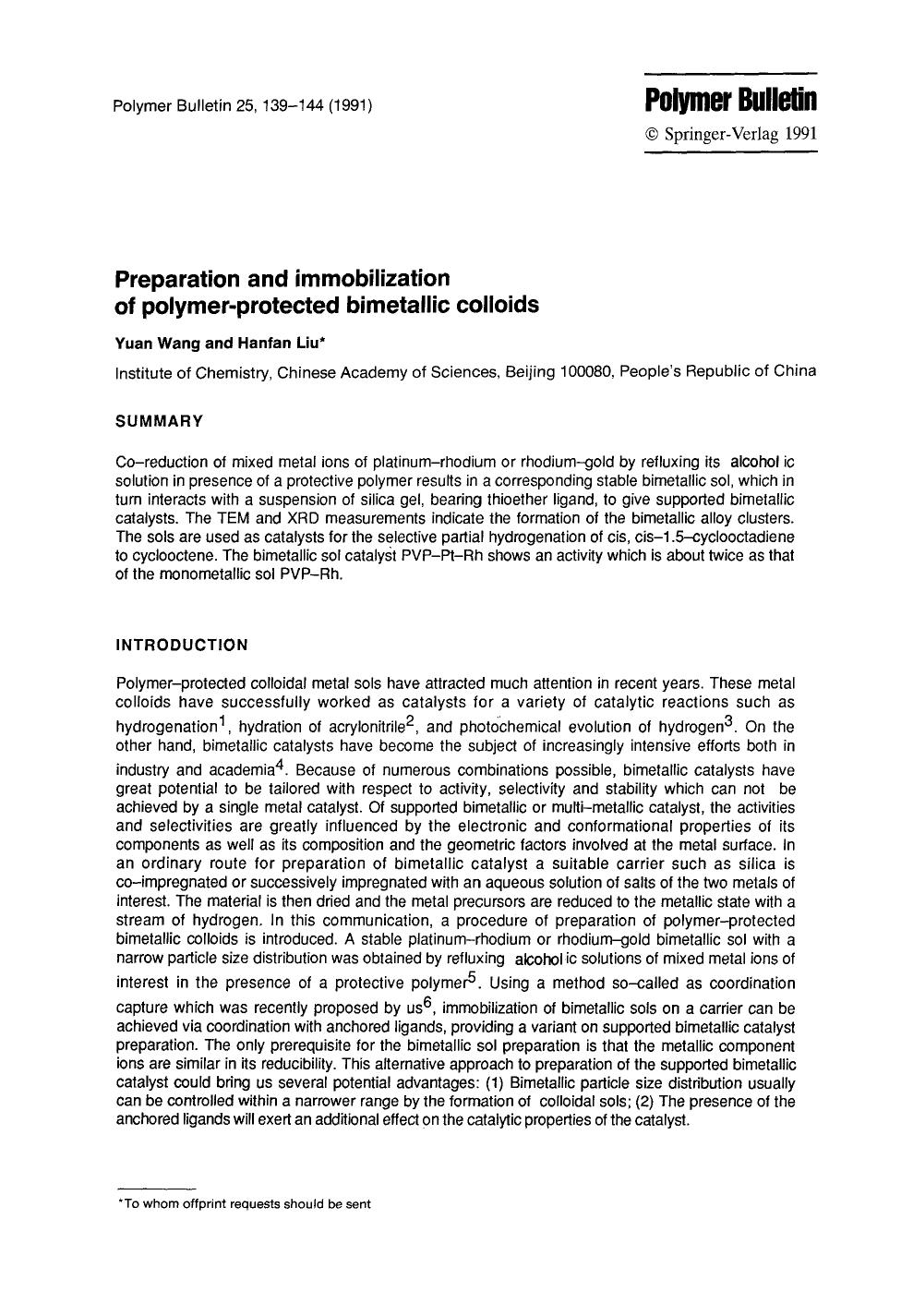 Preparation and immobilization of polymer-protected bimetallic colloids by Unknown