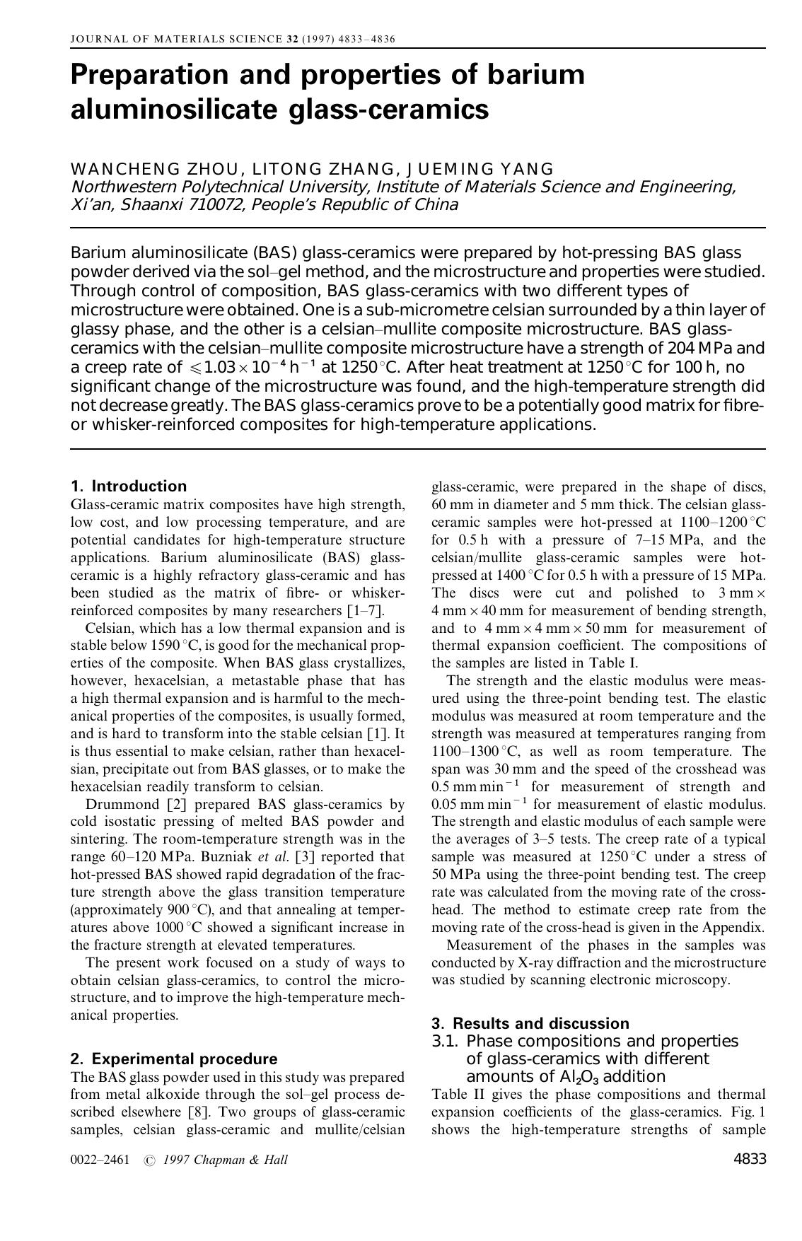 Preparation and properties of barium aluminosilicate glass-ceramics by Unknown