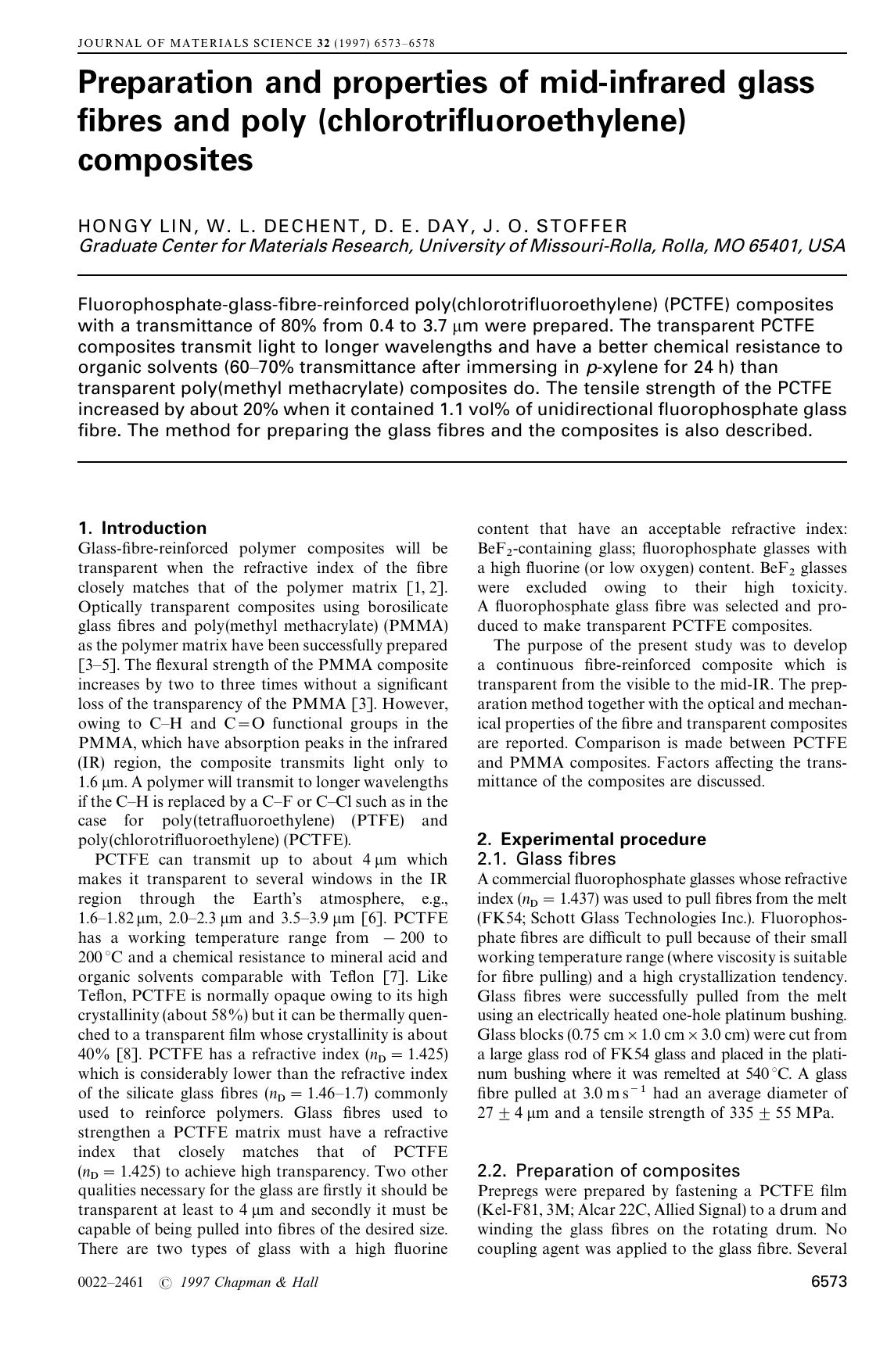 Preparation and properties of mid-infrared glass fibres and poly (chlorotrifluoroethylene) composites by Unknown