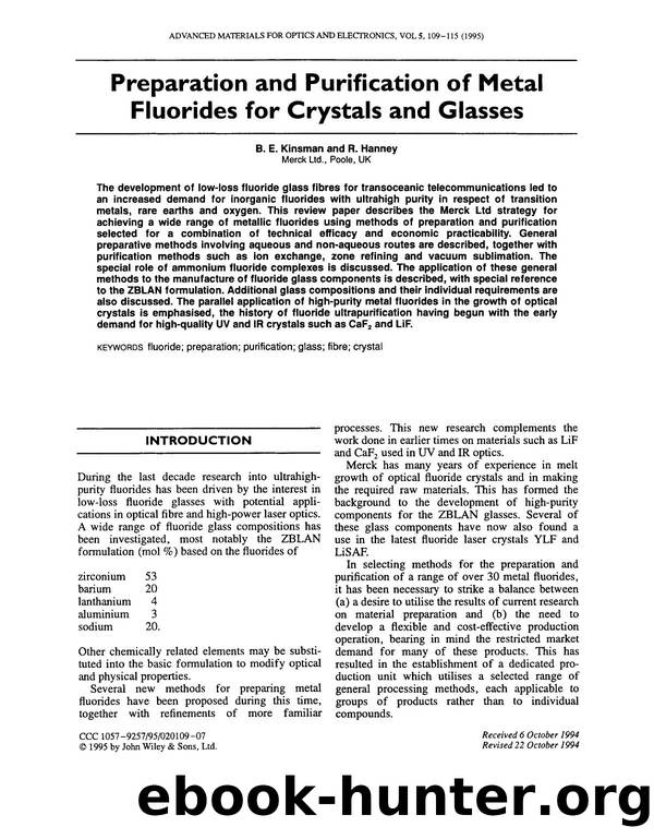 Preparation and purification of metal fluorides for crystals and glasses by Unknown