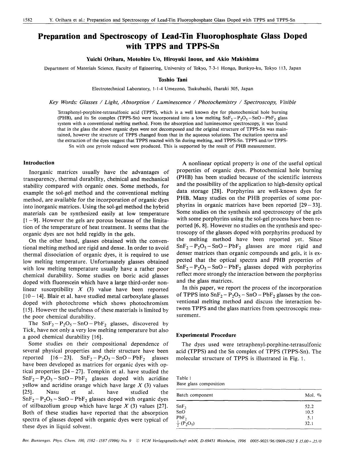 Preparation and spectroscopy of lead-tin fluorophosphate glass doped with TPPS and TPPS-Sn by Unknown