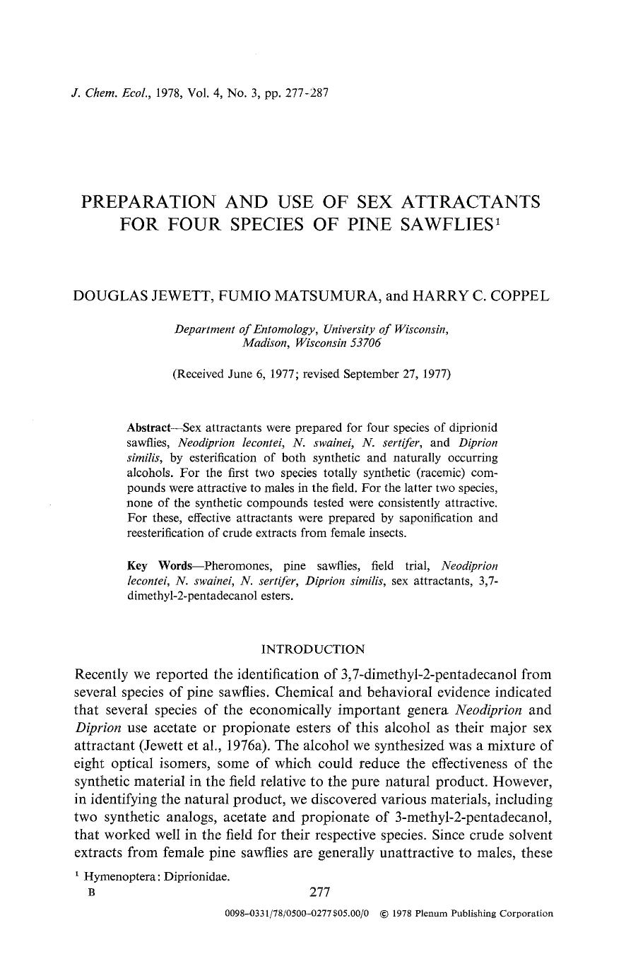Preparation and use of sex attractants for four species of pine sawflies by Unknown