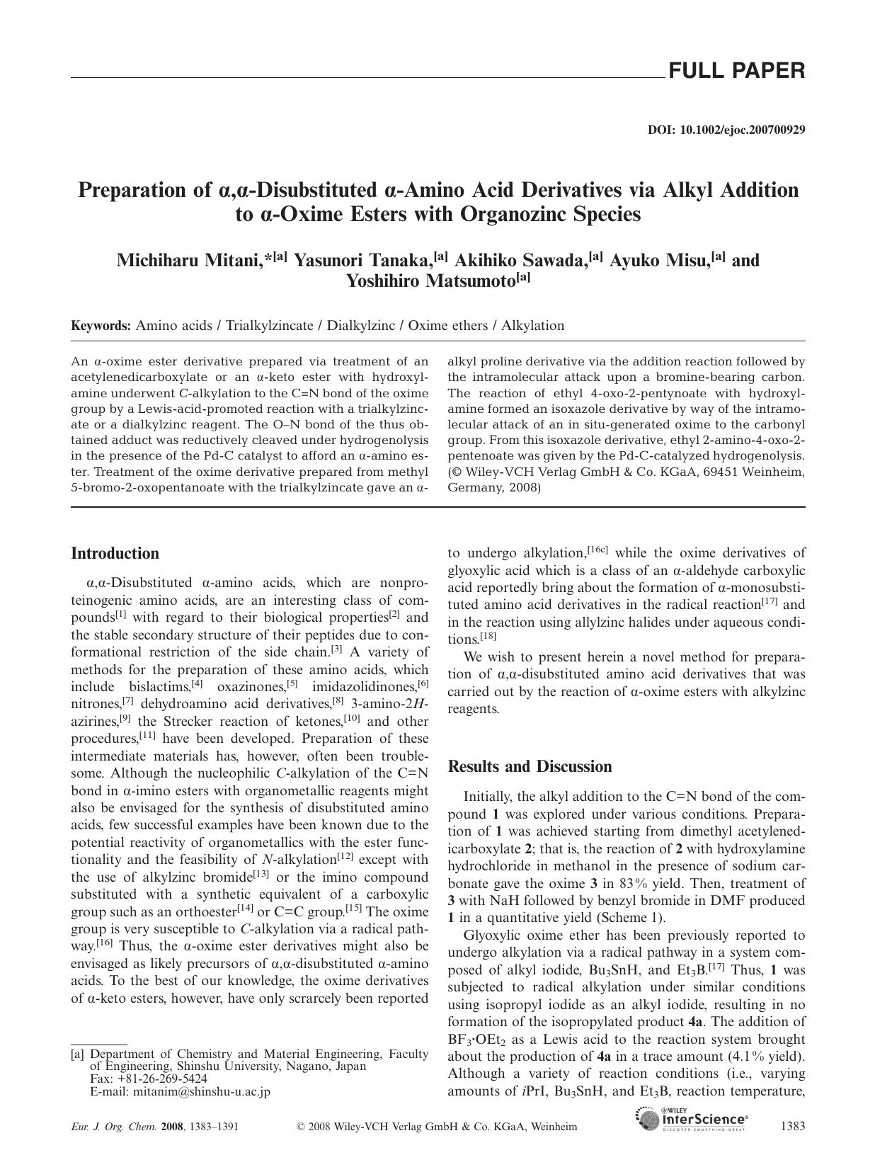 Preparation of [alpha],[alpha]-Disubstituted [alpha]-Amino Acid Derivatives via Alkyl Addition to [alpha]-Oxime Esters with Organozinc Species by Unknown