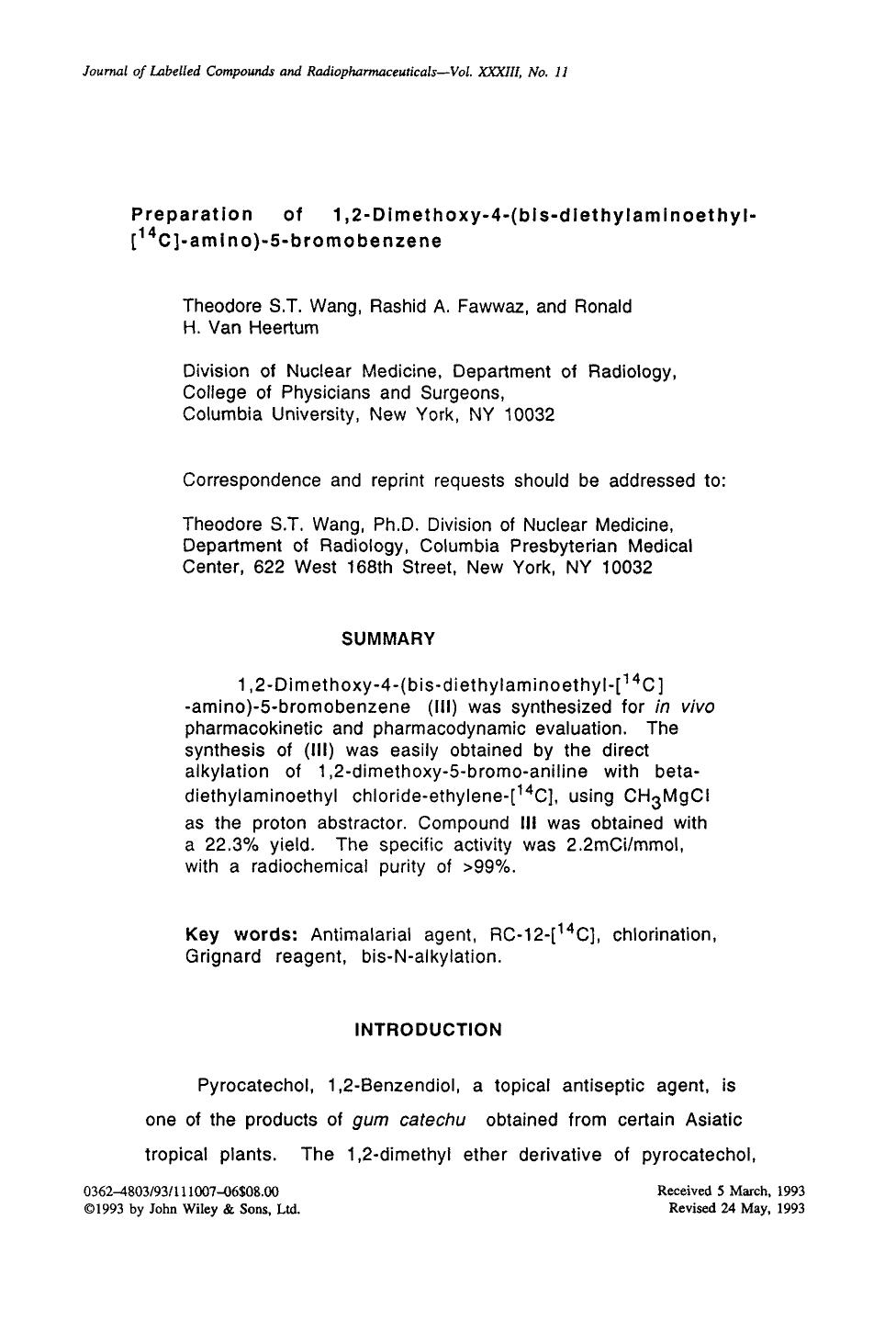 Preparation of 1,2-dimethoxy-4-(bis-diethylaminoethyl-[14C]-amino)-5-bromobenzene by Unknown