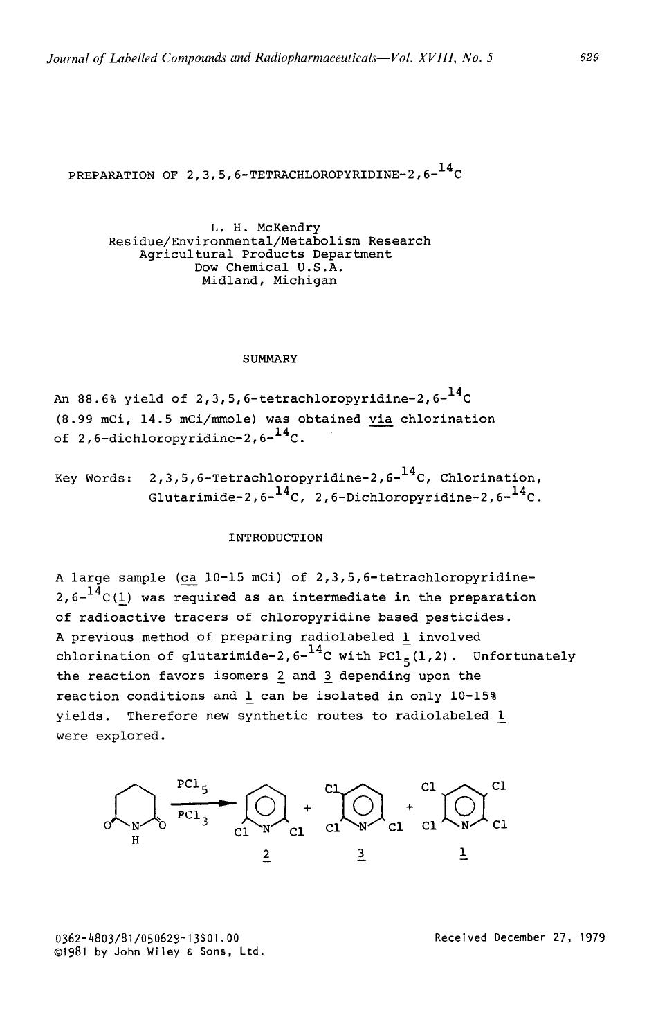 Preparation of 2,3,5,6-tetrachloropyridine-2,6-14C by Unknown