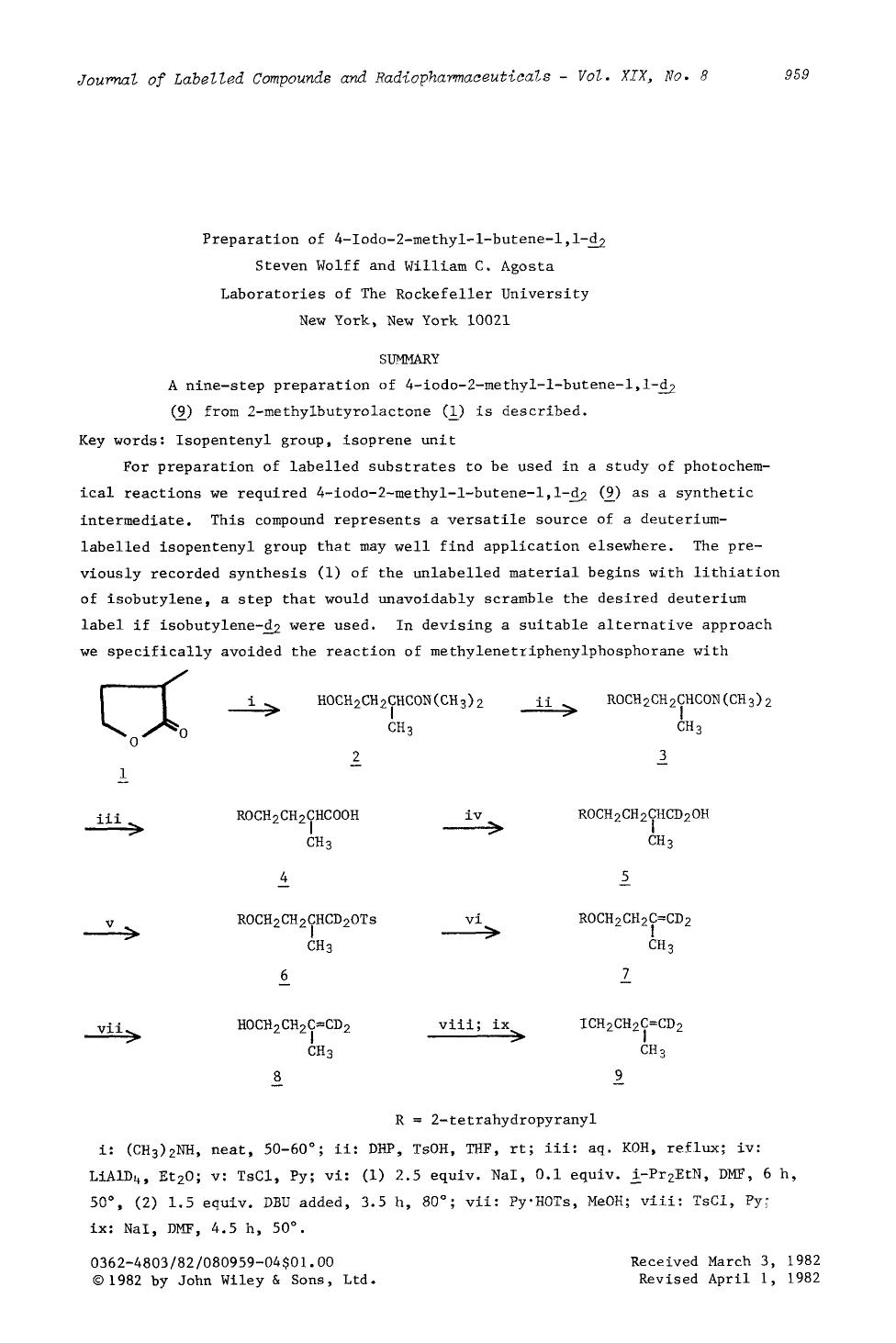 Preparation of 4-iodo-2-methyl-1-butene-1,1-d2 by Unknown