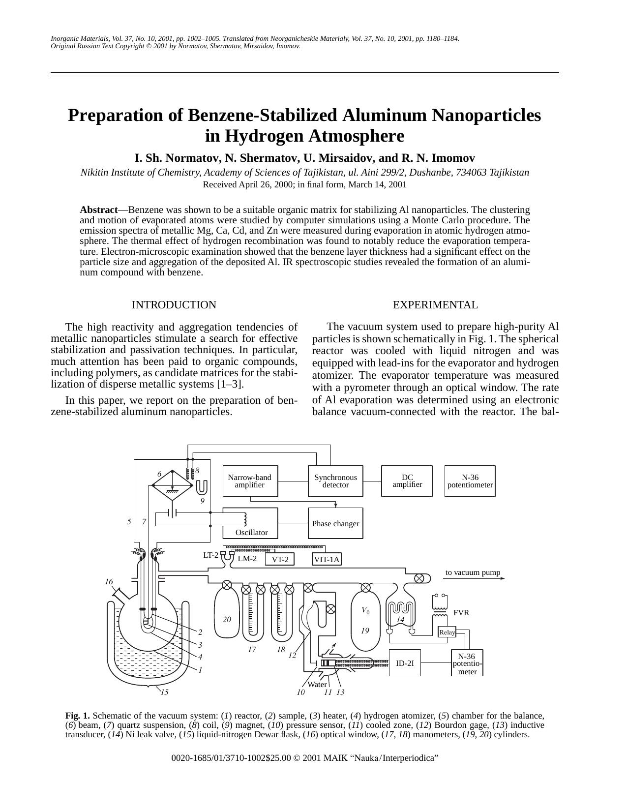 Preparation of Benzene-Stabilized Aluminum Nanoparticles in Hydrogen Atmosphere by Unknown