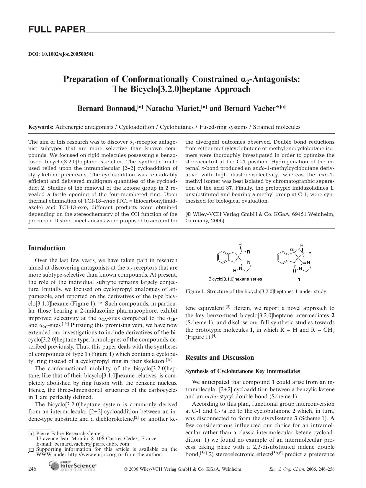 Preparation of Conformationally Constrained [alpha]2-Antagonists: The Bicyclo[3.2.0]heptane Approach by Unknown