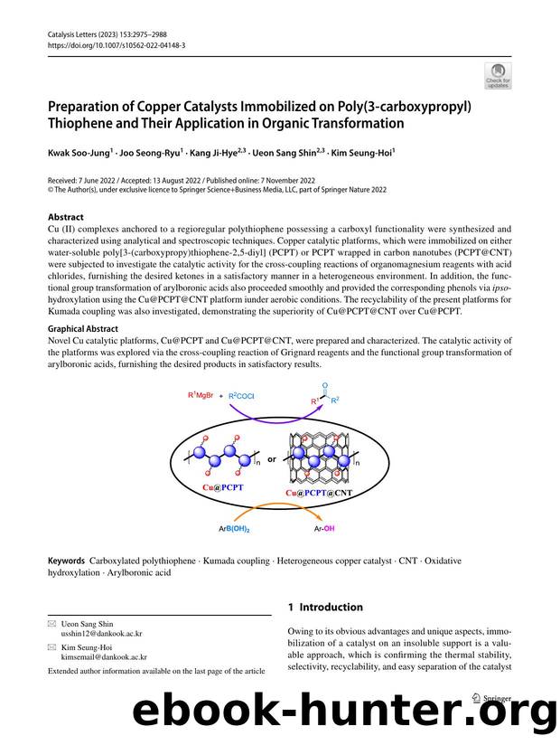 Preparation of Copper Catalysts Immobilized on Poly(3-carboxypropyl)Thiophene and Their Application in Organic Transformation by Kwak Soo-Jung & Joo Seong-Ryu & Kang Ji-Hye & Ueon Sang Shin & Kim Seung-Hoi