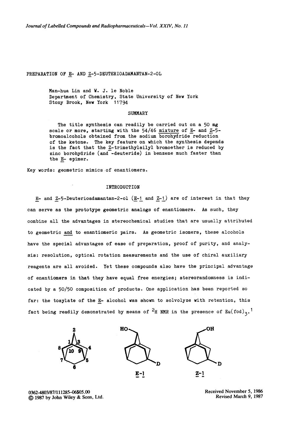 Preparation of E- and Z-5-deuterioadamantan-2-ol by Unknown