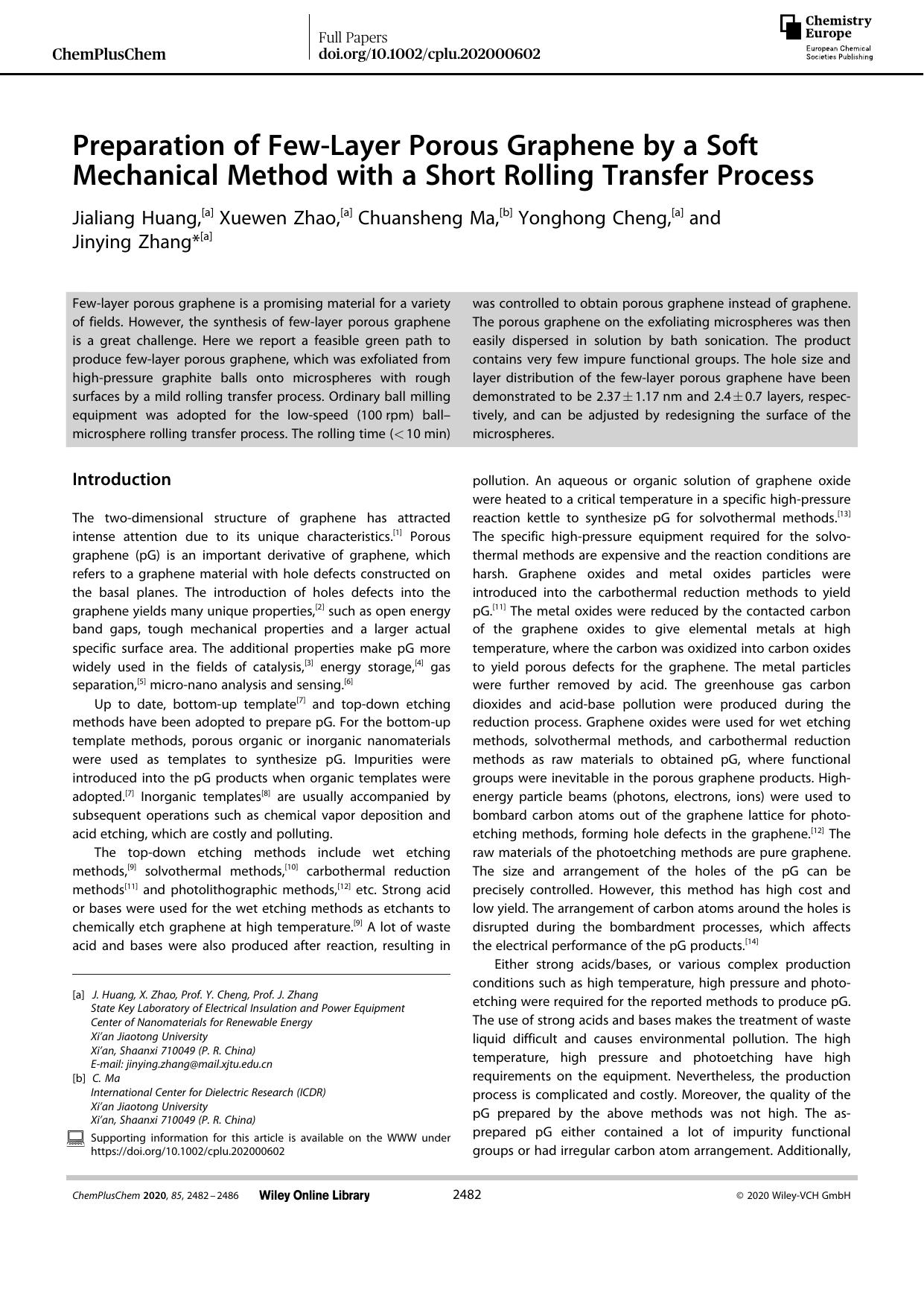 Preparation of FewâLayer Porous Graphene by a Soft Mechanical Method with a Short Rolling Transfer Process by Unknown