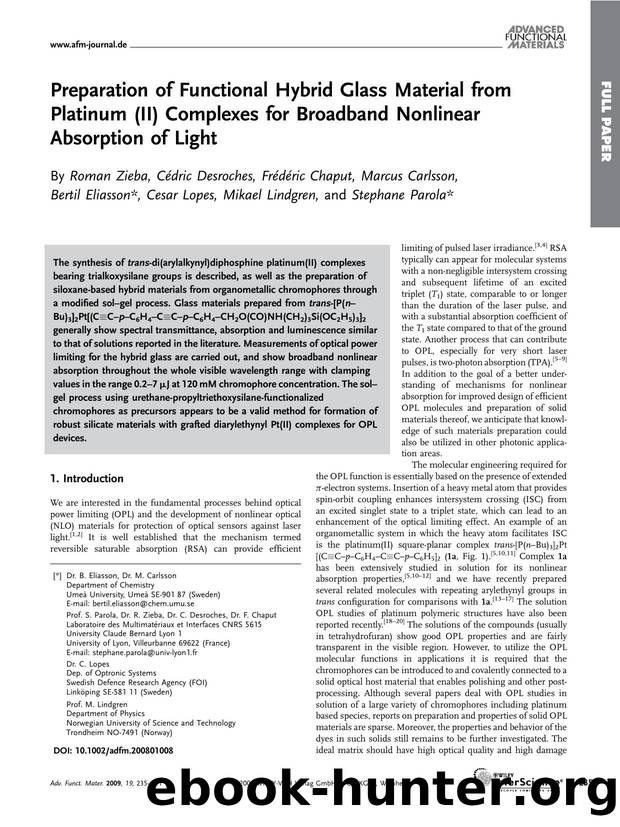Preparation of Functional Hybrid Glass Material from Platinum (II) Complexes for Broadband Nonlinear Absorption of Light by Unknown