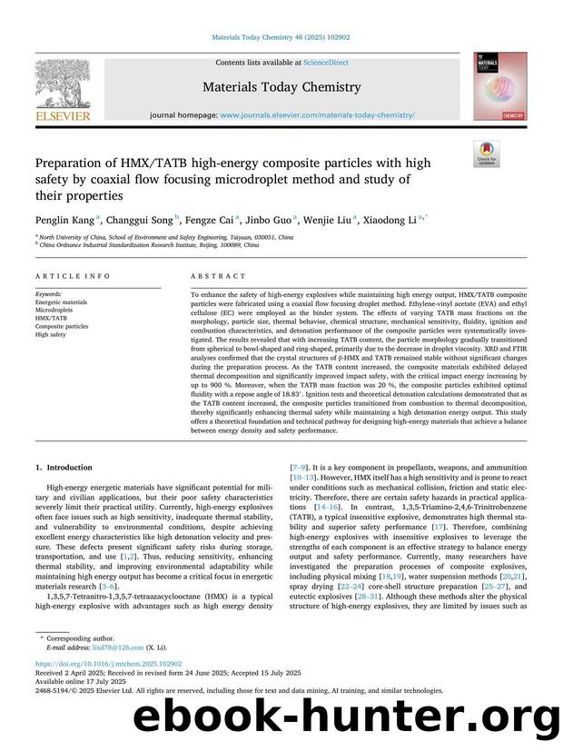 Preparation of HMXTATB high-energy composite particles with high safety by coaxial flow focusing microdroplet method and study of their properties by Penglin Kang & Changgui Song & Fengze Cai & Jinbo Guo & Wenjie Liu & Xiaodong Li