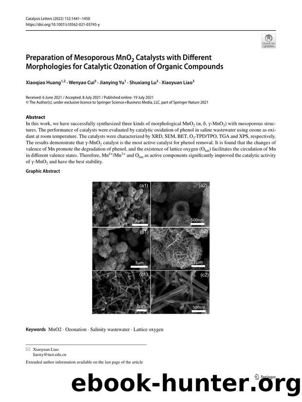 Preparation of Mesoporous MnO2 Catalysts with Different Morphologies for Catalytic Ozonation of Organic Compounds by Xiaoqiao Huang & Wenyao Cui & Jianying Yu & Shuxiang Lu & Xiaoyuan Liao