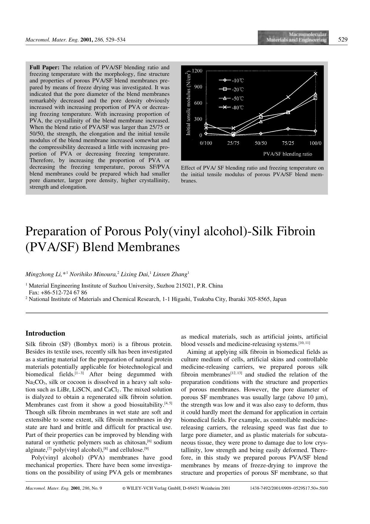 Preparation of Porous Poly(vinyl alcohol)-Silk Fibroin (PVASF) Blend Membranes by Unknown