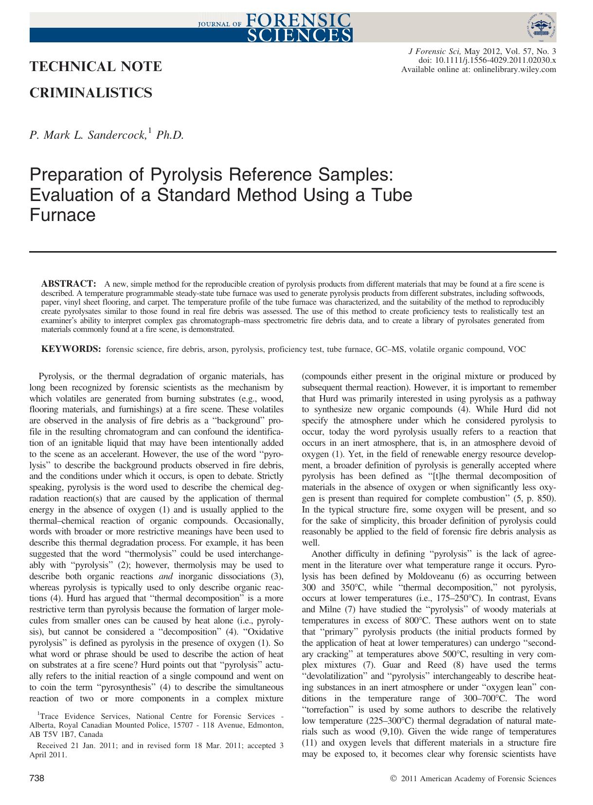 Preparation of Pyrolysis Reference Samples: Evaluation of a Standard Method Using a Tube Furnace by Unknown