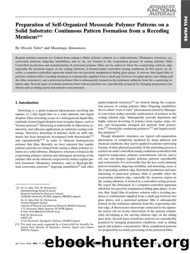 Preparation of Self-Organized Mesoscale Polymer Patterns on a Solid Substrate: Continuous Pattern Formation from a Receding Meniscus by Unknown