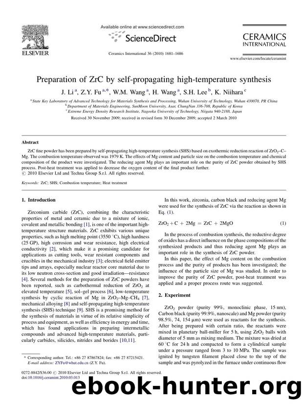 Preparation of ZrC by self-propagating high-temperature synthesis by J. Li; Z.Y. Fu; W.M. Wang; H. Wang; S.H. Lee; K. Niihara