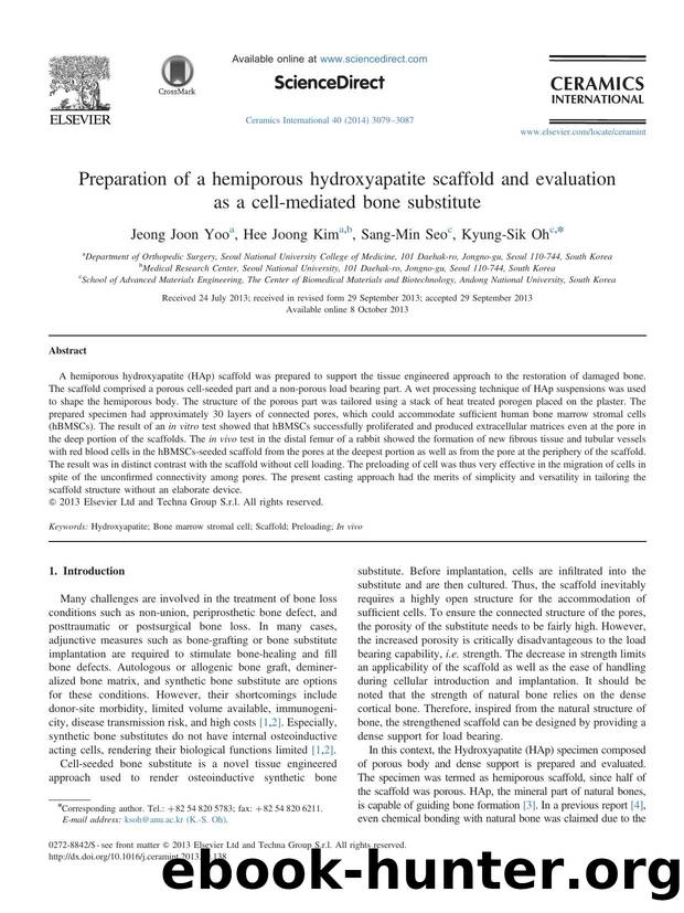 Preparation of a hemiporous hydroxyapatite scaffold and evaluation as a cell-mediated bone substitute by Jeong Joon Yoo & Hee Joong Kim & Sang-Min Seo & Kyung-Sik Oh