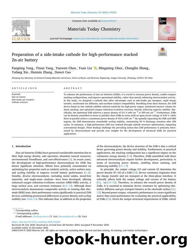 Preparation of a side-intake cathode for high-performance stacked Zn-air battery by unknow