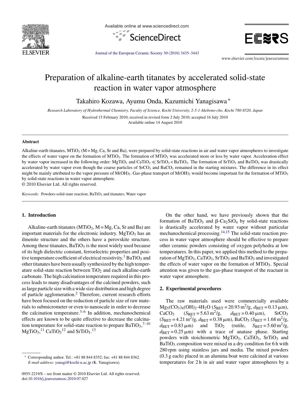 Preparation of alkaline-earth titanates by accelerated solid-state reaction in water vapor atmosphere by Takahiro Kozawa