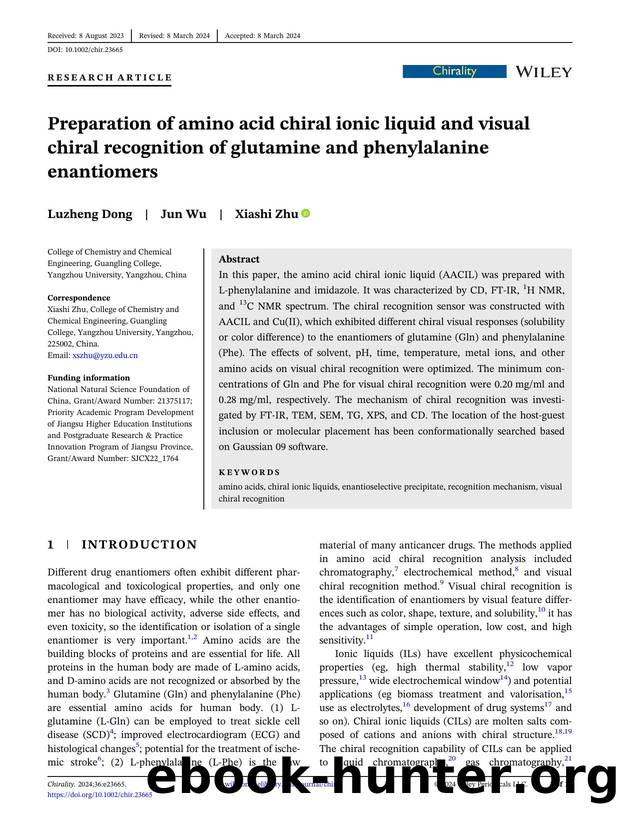 Preparation of amino acid chiral ionic liquid and visual chiral recognition of glutamine and phenylalanine enantiomers by Unknown
