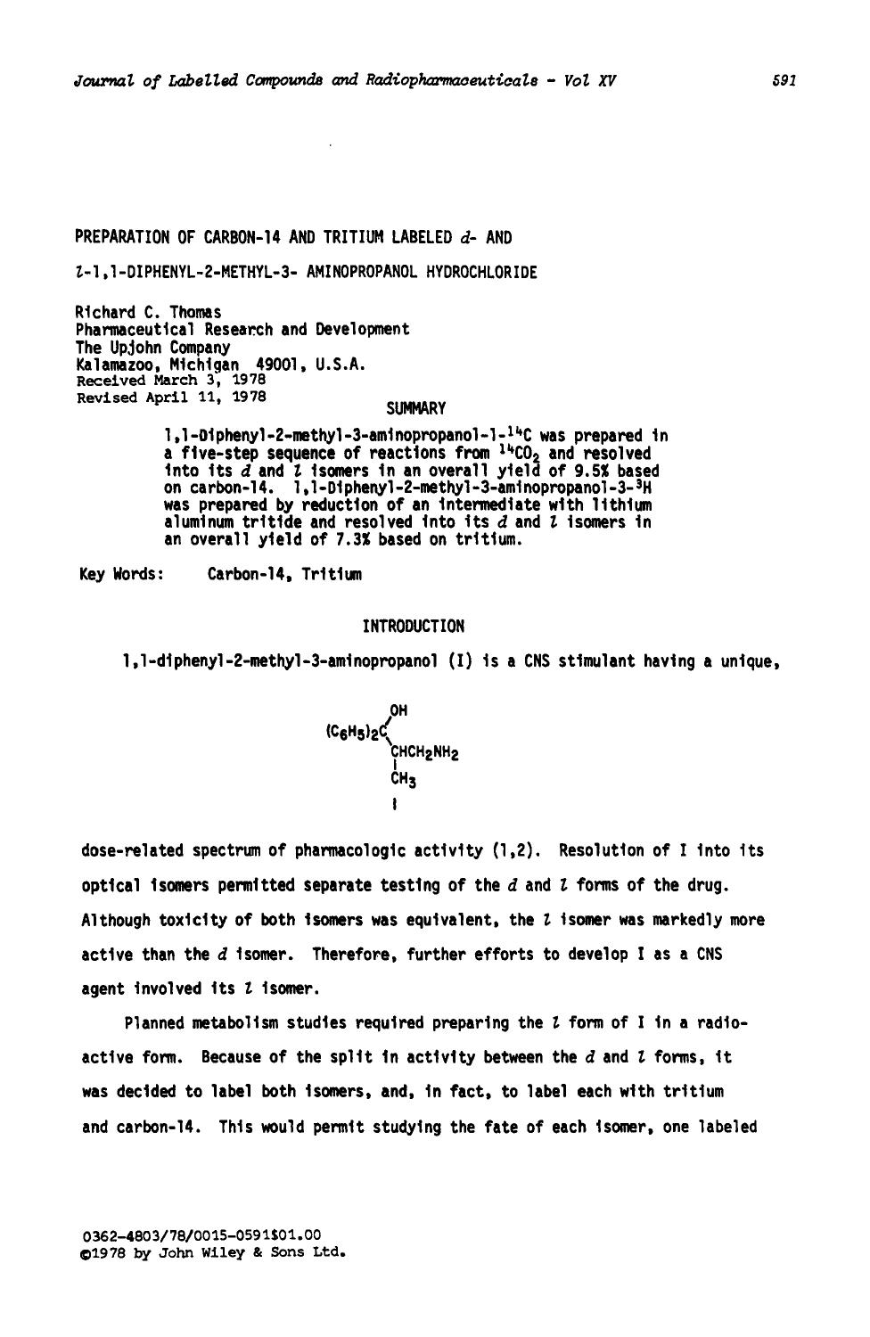 Preparation of carbon-14 and tritium labeled d- and l-1, 1-diphenyl-2-methyl-3- aminopropanol hydrochloride by Unknown