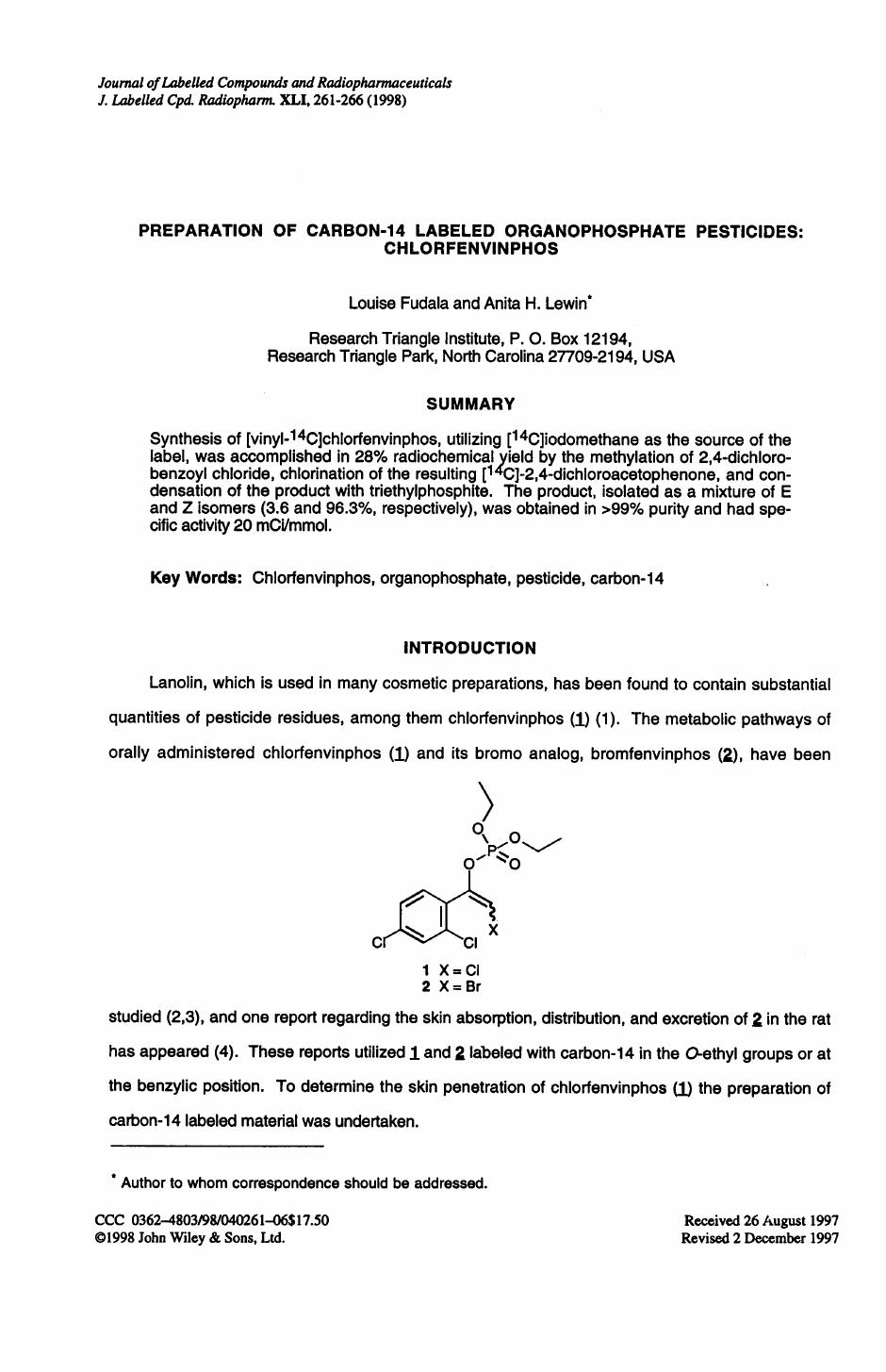 Preparation of carbon-14 labeled organophosphate pesticides: chlorfenvinphos by Unknown