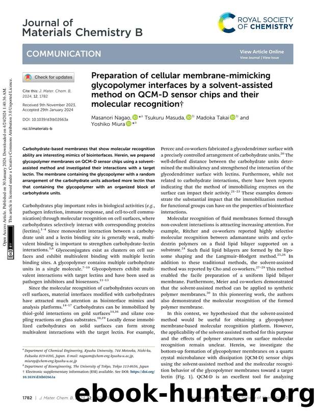 Preparation of cellular membrane-mimicking glycopolymer interfaces by a solvent-assisted method on QCM-D sensor chips and their molecular recognition by Masanori Nagao & Tsukuru Masuda & Madoka Takai & Yoshiko Miura