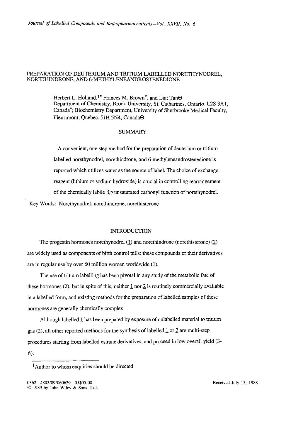 Preparation of deuterium and tritium labelled norethynodrel, norethindrone, and 6-methyleneandrostenedione by Unknown