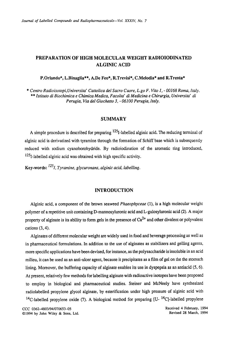 Preparation of high molecular weight radioiodinated alginic acid by Unknown