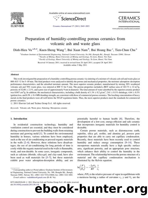 Preparation of humidity-controlling porous ceramics from volcanic ash and waste glass by Dinh-Hieu Vu