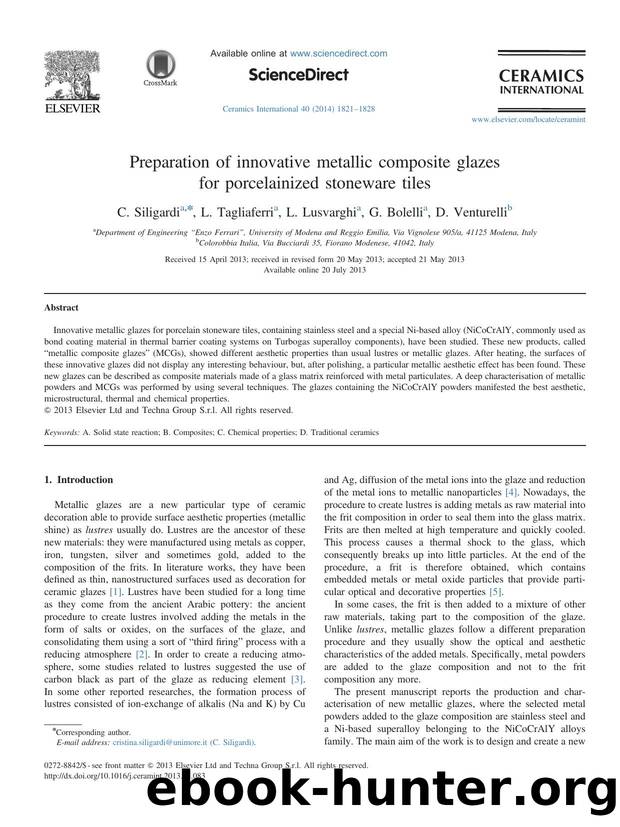 Preparation of innovative metallic composite glazes for porcelainized stoneware tiles by C. Siligardi & L. Tagliaferri & L. Lusvarghi & G. Bolelli & D. Venturelli