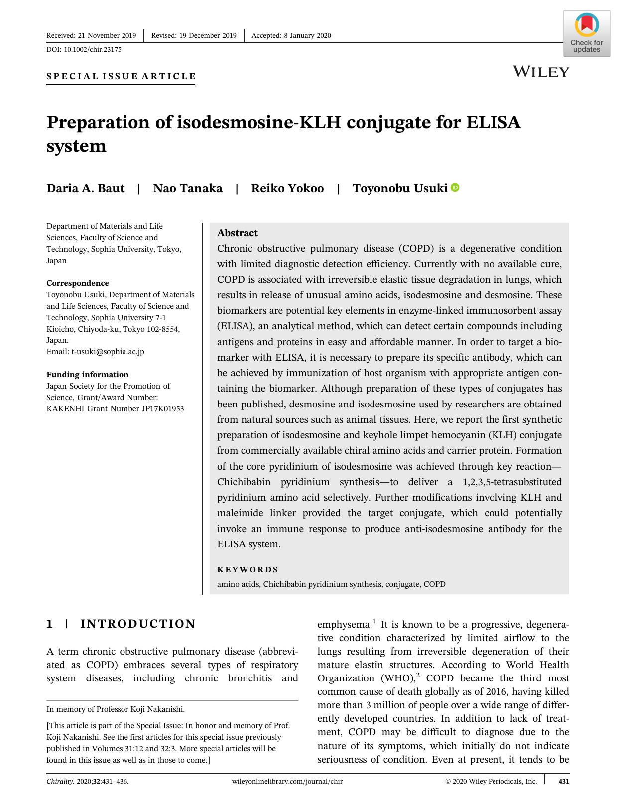 Preparation of isodesmosineâKLH conjugate for ELISA system by Daria A. Baut Nao Tanaka Reiko Yokoo Toyonobu Usuki