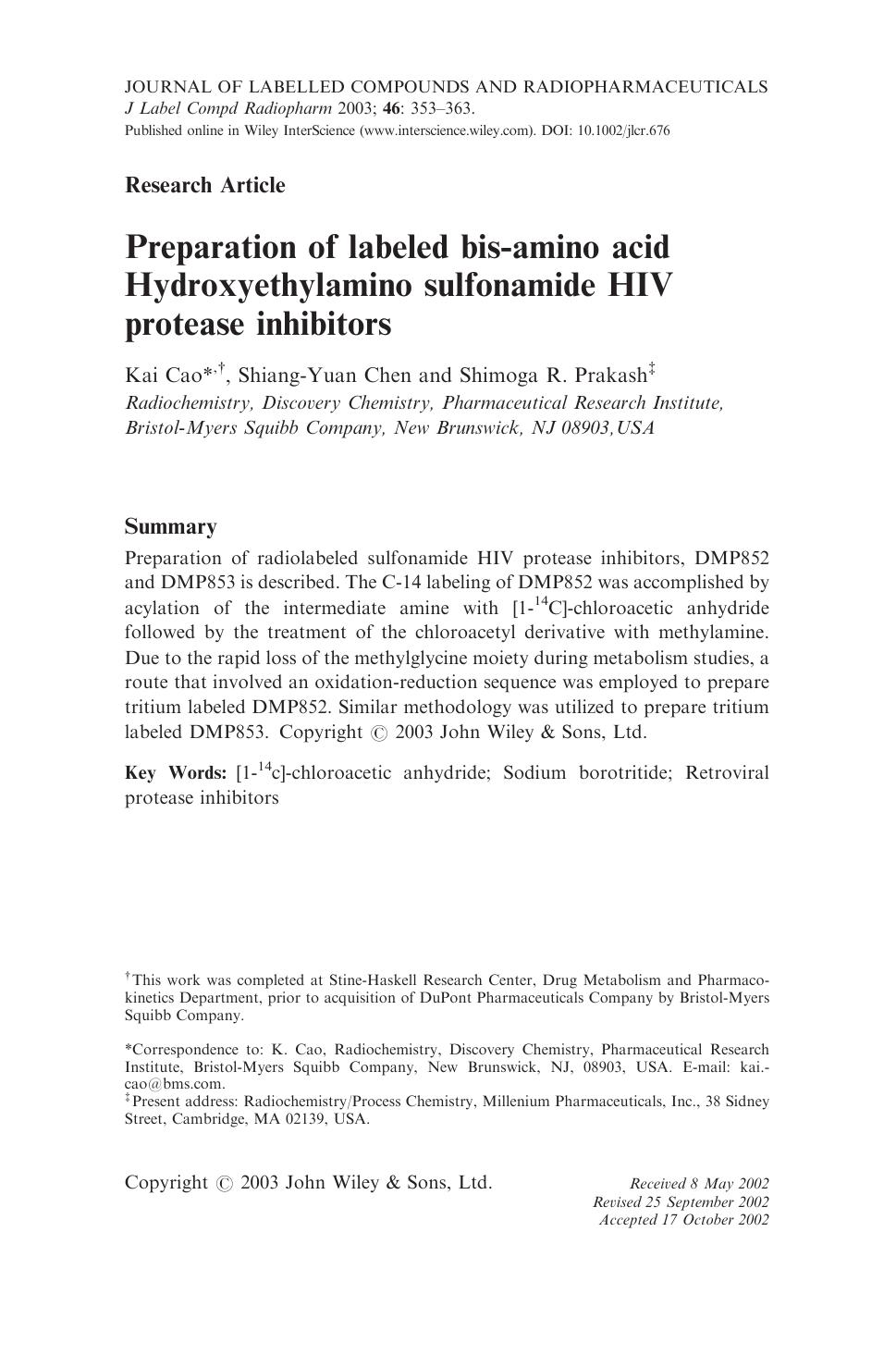 Preparation of labeled bis-amino acid Hydroxyethylamino sulfonamide hiv protease inhibitors by Unknown
