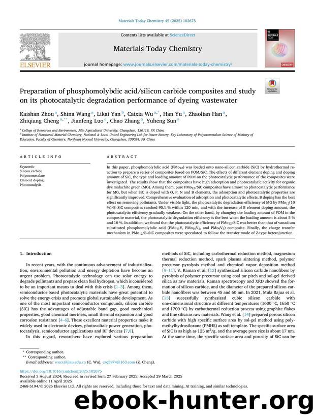 Preparation of phosphomolybdic acidsilicon carbide compositesÂ and study on its photocatalytic degradation performance of dyeingÂ wastewater by unknow