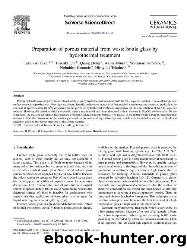 Preparation of porous material from waste bottle glass by hydrothermal treatment by Takahiro Takei