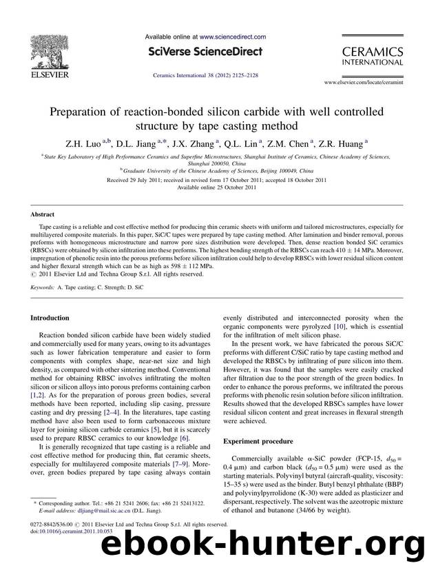 Preparation of reaction-bonded silicon carbide with well controlled structure by tape casting method by Z.H. Luo