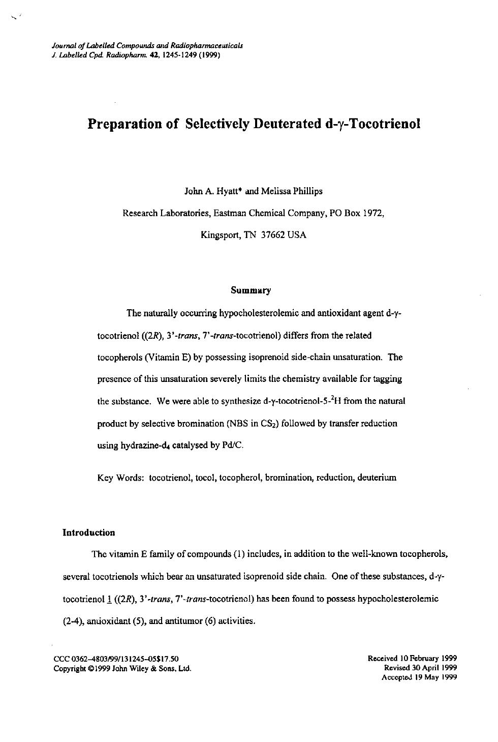 Preparation of selectively deuterated d-[gamma]-tocotrienol by Unknown