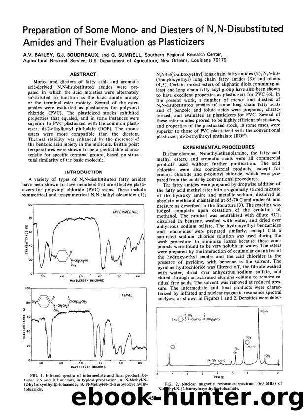 Preparation of some mono- and diesters of n,n-disubstituted amides and their evaluation as plasticizers by Unknown