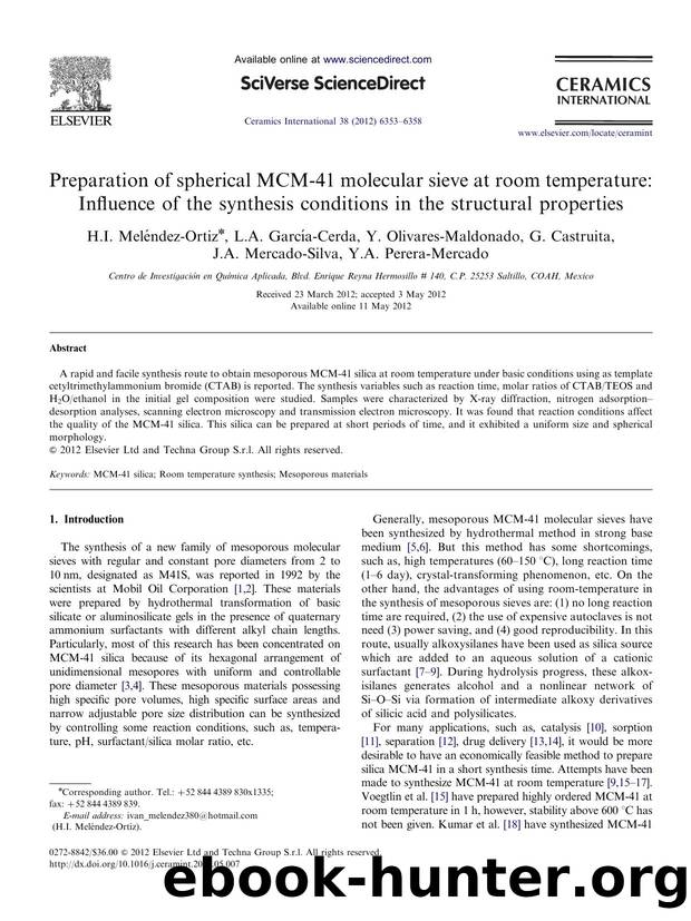 Preparation of spherical MCM-41 molecular sieve at room temperature Influence of the synthesis conditions in the structural properties by unknow