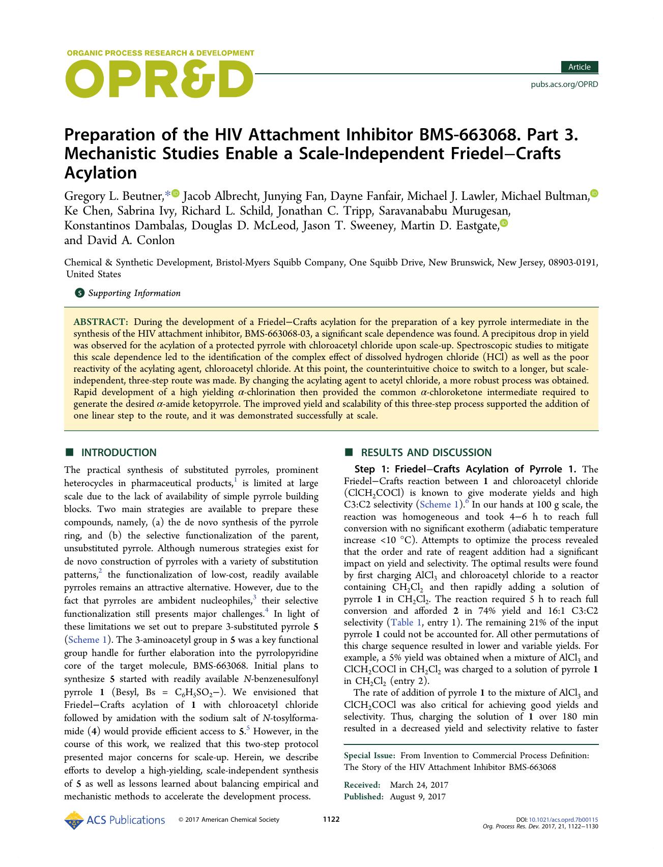 Preparation of the HIV Attachment Inhibitor BMS-663068. Part 3. Mechanistic Studies Enable a Scale-Independent FriedelâCrafts Acylation by unknow