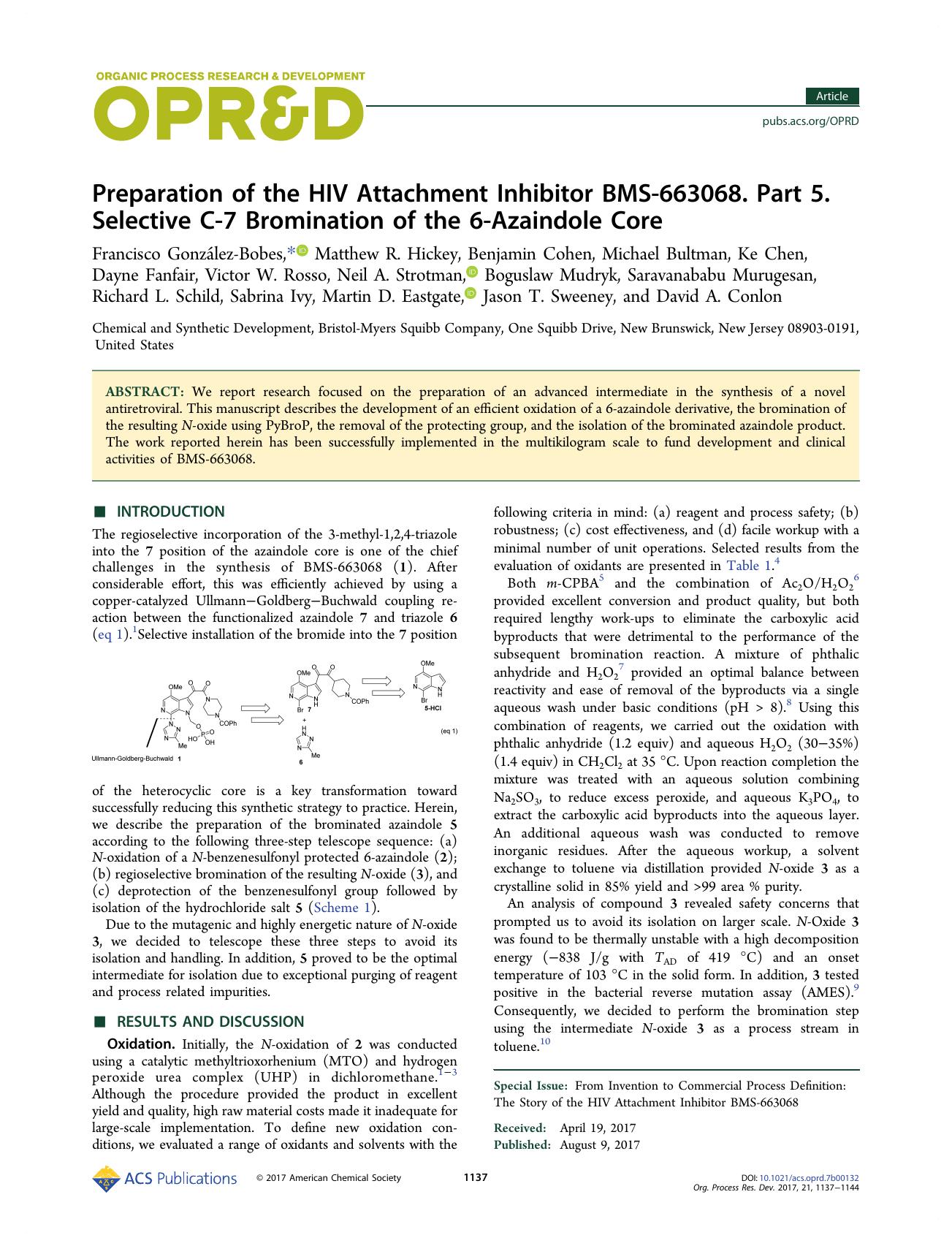 Preparation of the HIV Attachment Inhibitor BMS-663068. Part 5. Selective C-7 Bromination of the 6-Azaindole Core by unknow