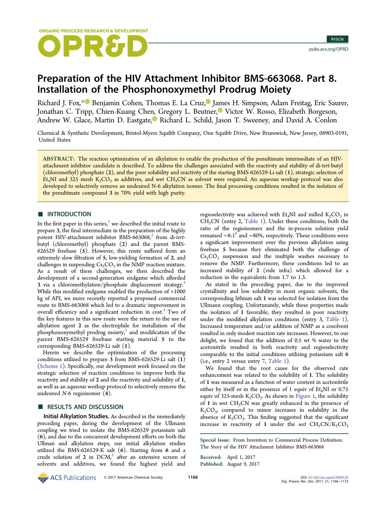 Preparation of the HIV Attachment Inhibitor BMS-663068. Part 8. Installation of the Phosphonoxymethyl Prodrug Moiety by unknow