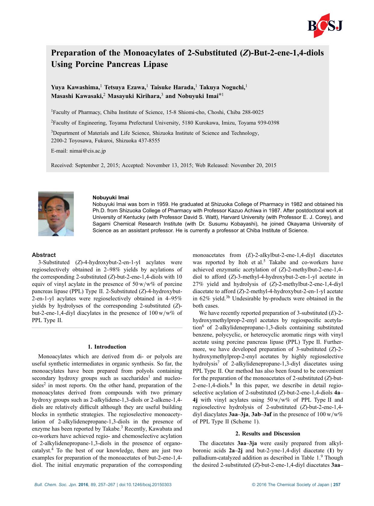 Preparation of the Monoacylates of 2-Substituted (Z)-But-2-ene-1,4-diols Using Porcine Pancreas Lipase by unknow