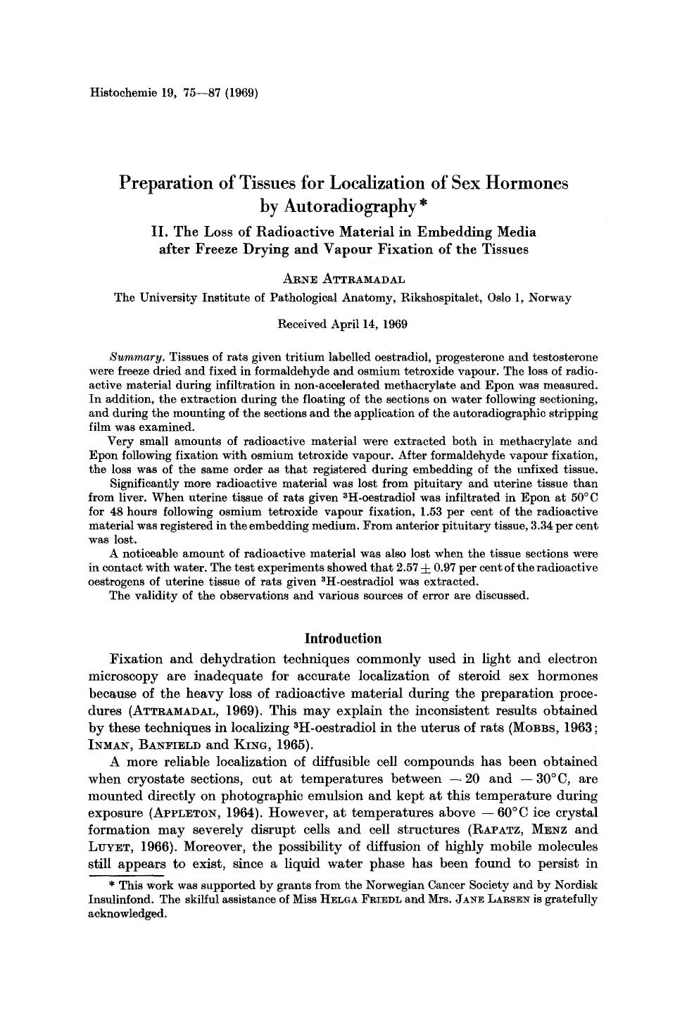 Preparation of tissues for localization of sex hormones by autoradiography by Unknown