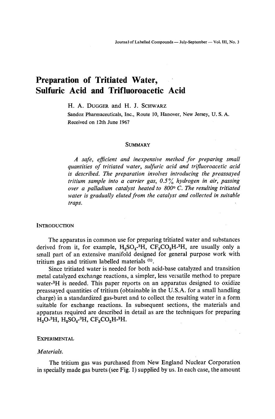 Preparation of tritiated water, sulfuric acid and trifluoroacetic acid by Unknown