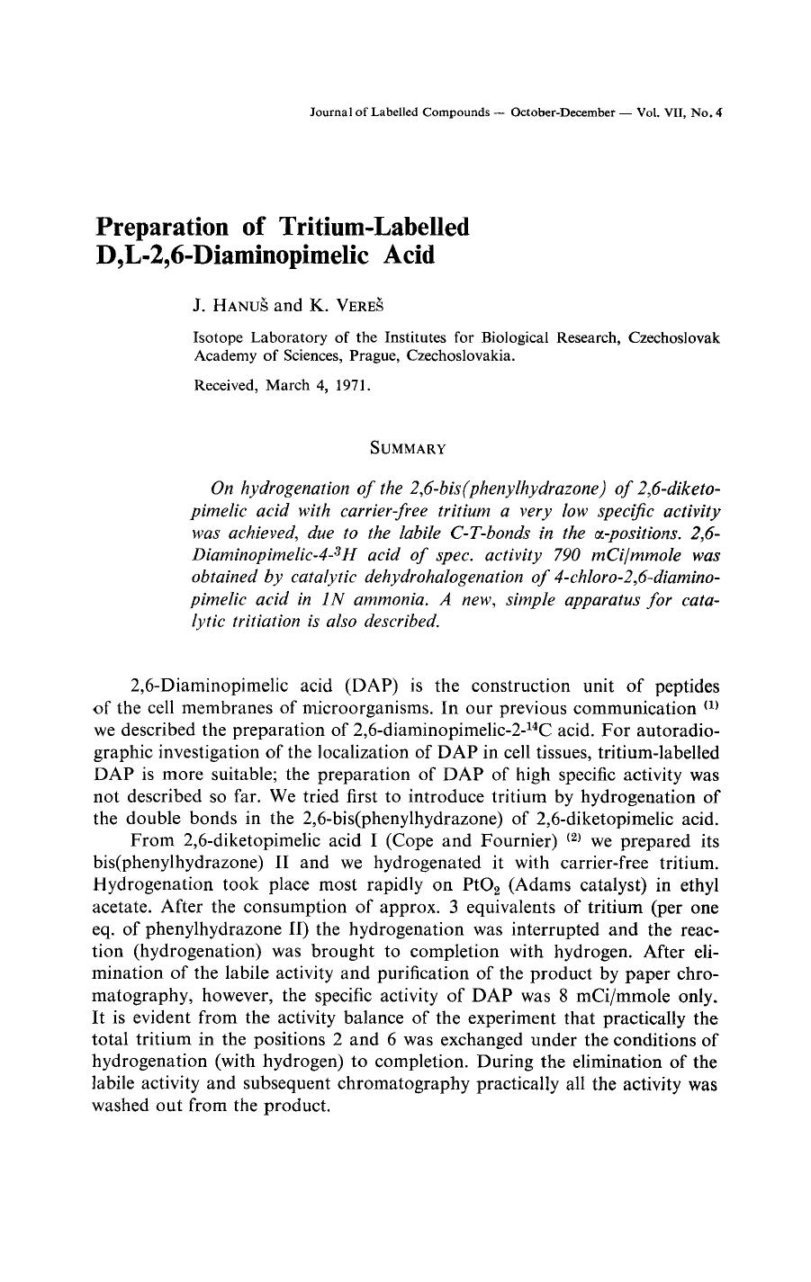 Preparation of tritium-labelled D,L-2,6-diaminopimelic acid by Unknown