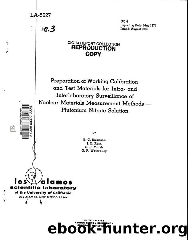 Preparation of working calibration and test materials for intra- and interlaboratory surveillance of nuclear materials measurement methods   plutonium nitrate solution  None by LANL Research Library LWW Project